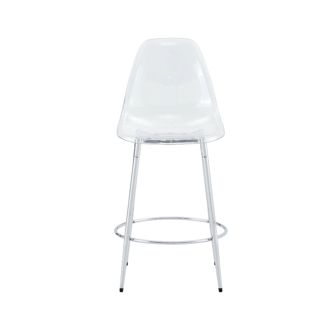 Sgabello da bar trasparente set di 2 con schienale ergonomico e struttura in metallo, effetto leggero argento