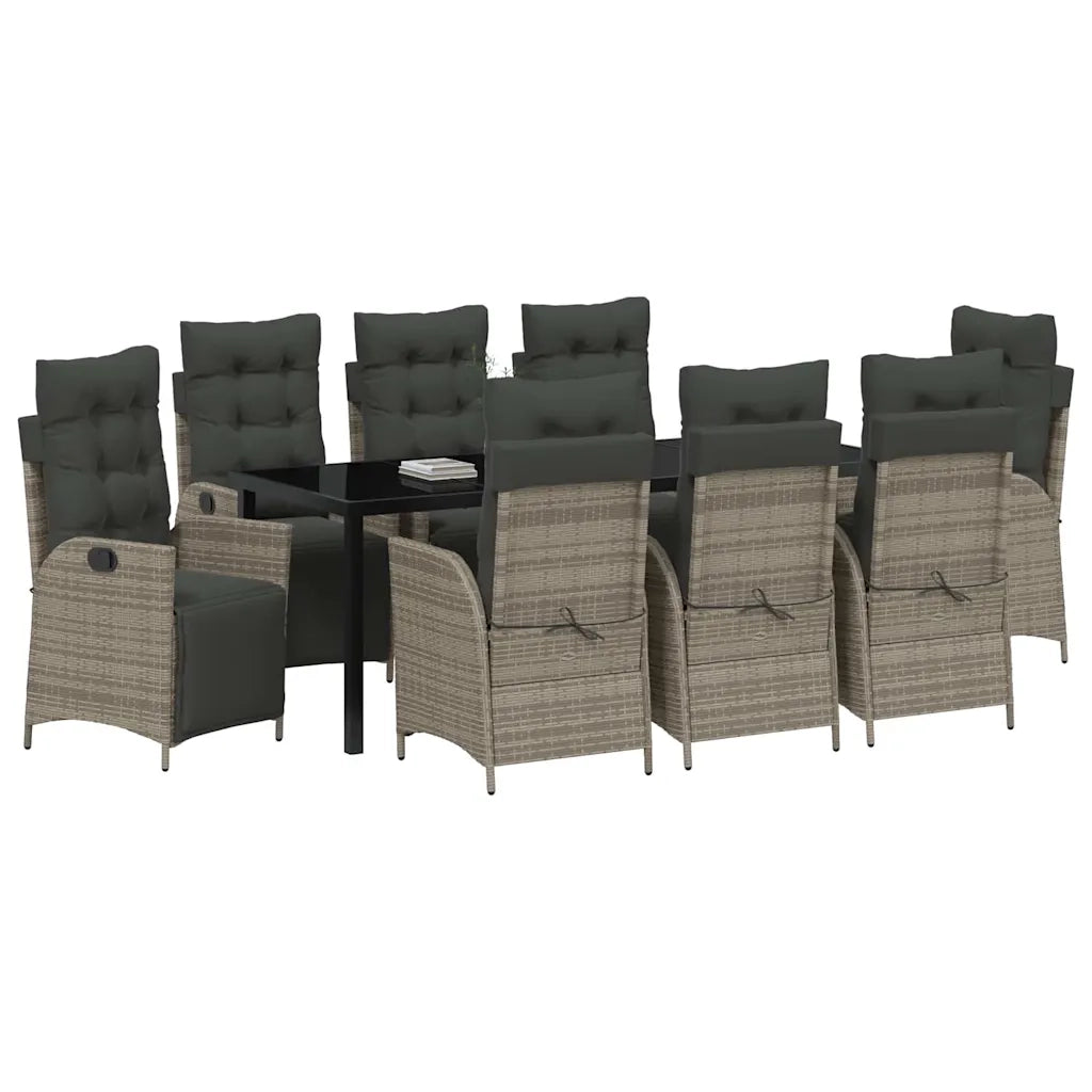 Set da Pranzo per Giardino con cuscino 9 pcs Grigio polyrattan 3380553