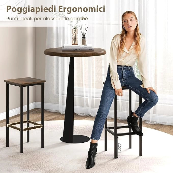 Set di 4 Sgabelli da Bar, Sgabello da Bar con Gambe in Metallo e Poggiapiedi, Sgabello senza Schienale per Cucina, Sala da Pranzo e Bar, 30 x 30 x 65 cm