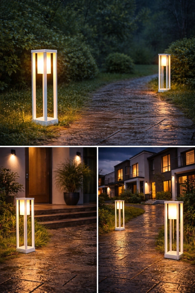 Lampioncino LED da Giardino Bianco E27 IP65 60 cm | Paletto Luminoso Moderno per Esterni, Alluminio, Attacco E27, Vialetti e Percorsi