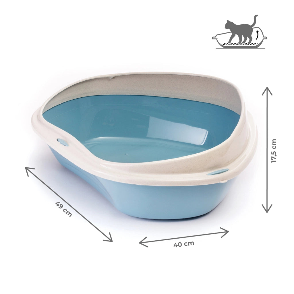 Lettiera Angolare per Gatti con Bordo Antisporco e Accesso Facilitato – Disponibile in 49x40x17,5 cm e 58x48x20,5 cm Azzurra - M:49x40x17,5cm