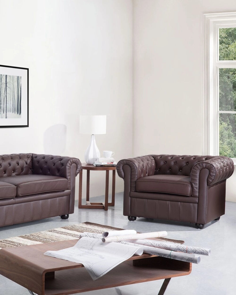 Poltrona Chesterfield marrone Vera Pelle trapuntata in stile Contemporaneo
