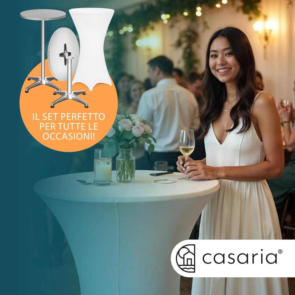 ® Tavolo Alto da Bar 2in1 con Fodera Regolabile in Altezza 70 cm / 115 cm in Alluminio Rotondo Ø60 cm Pieghevole per Esterni Giardino Bistrot Feste Tavoli da Ricevimento