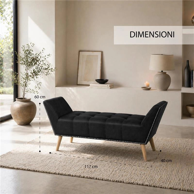 PANCA IN SIMILPELLE CON GAMBE IN LEGNO 117 X 40 X 60 CM IN COLORE NERO