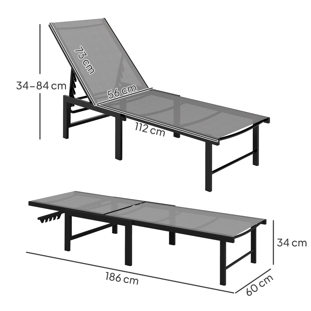 Poltrona relax giardino reclinabile in tessuto grigio ¨C zephmum ¨C 5 posizioni