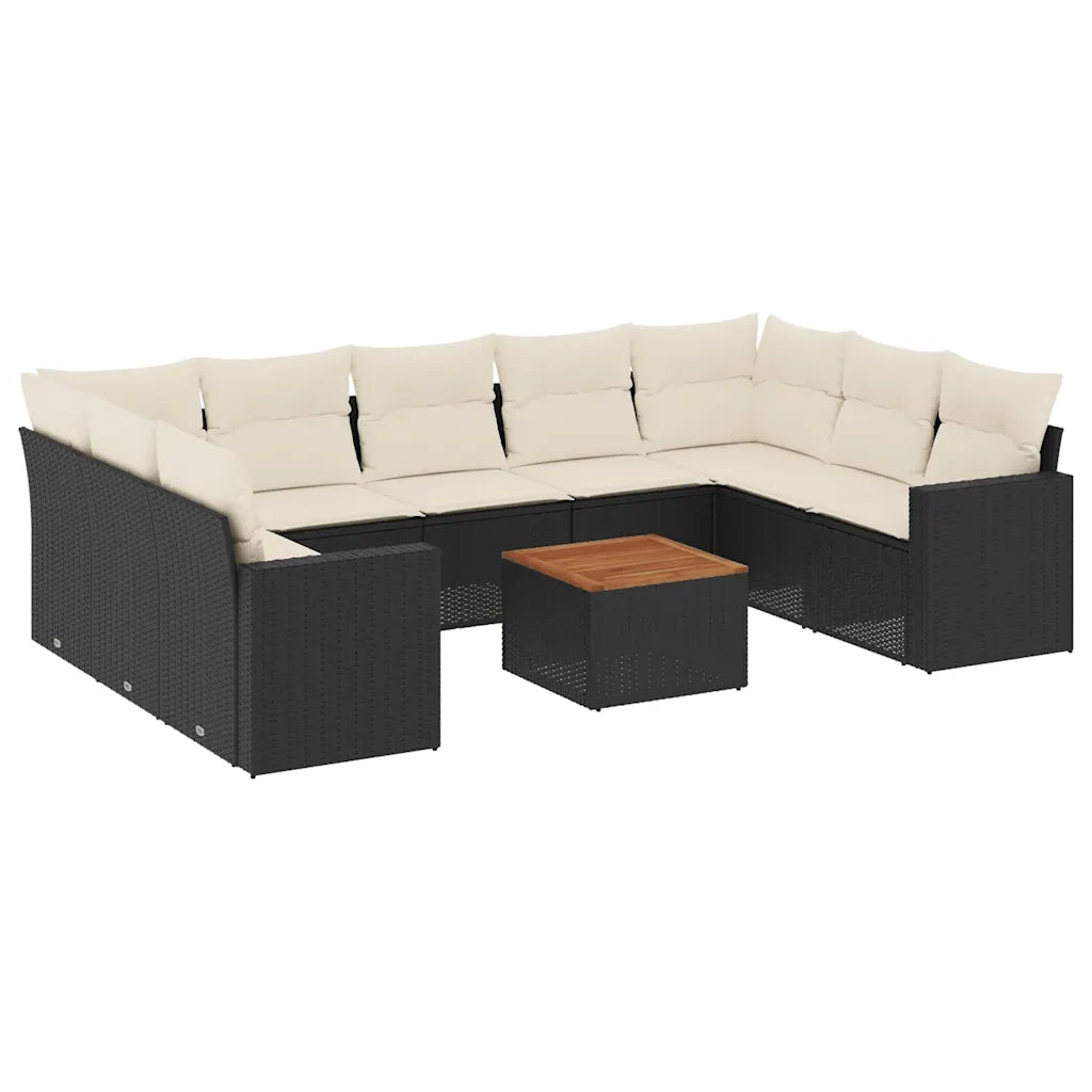 Set Divani da Giardino 10pz con Cuscini in Polyrattan Nero 3256595