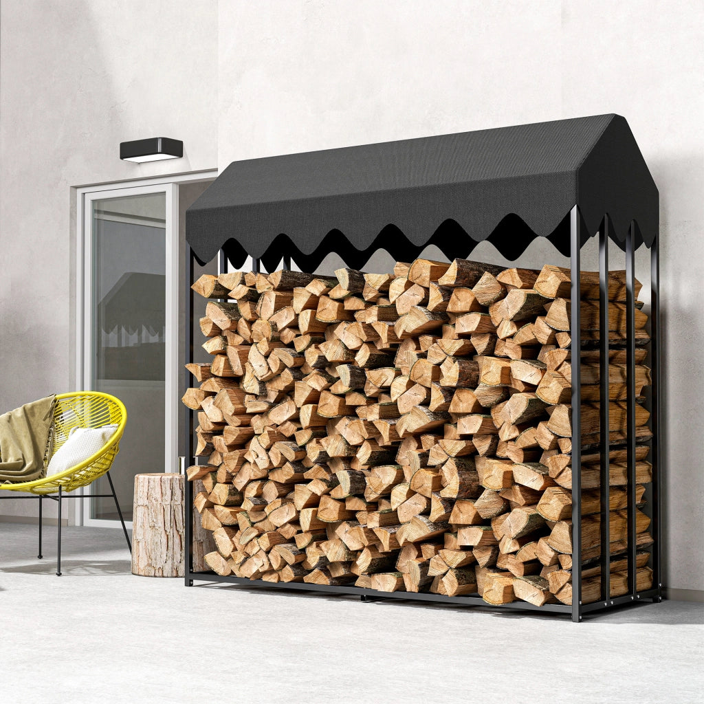 Porta Legna da Esterno ¨C Zephmum ¨C 186x70x185 cm Nero Acciaio