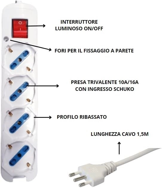 MULTIPRESA 4 POSTI SHUKO CINTERRUTTORE
