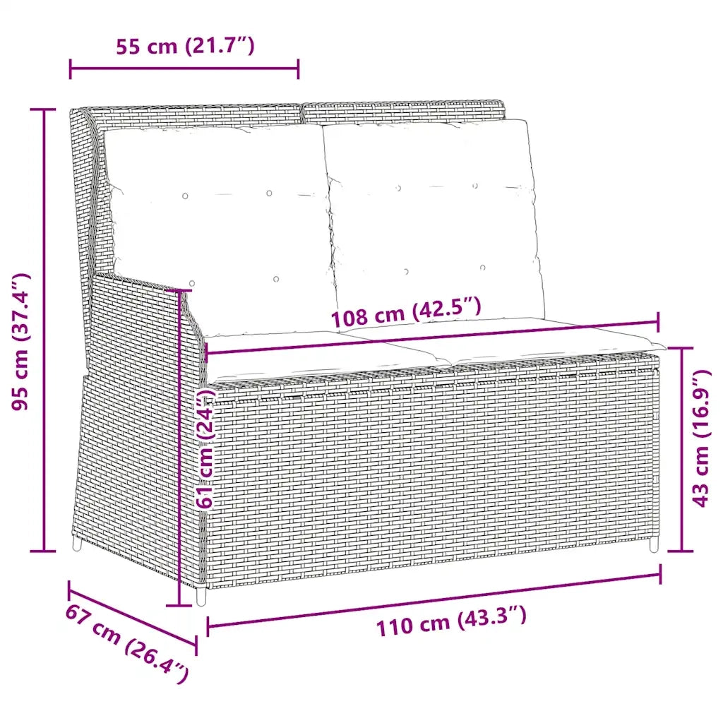 vidaXL Panca Reclinabile Giardino con Cuscini Grigio Chiaro Polyrattan