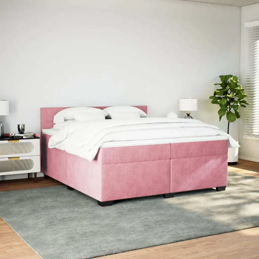 Giroletto a Molle con Materasso Rosa 200x200 cm in Velluto 3286407