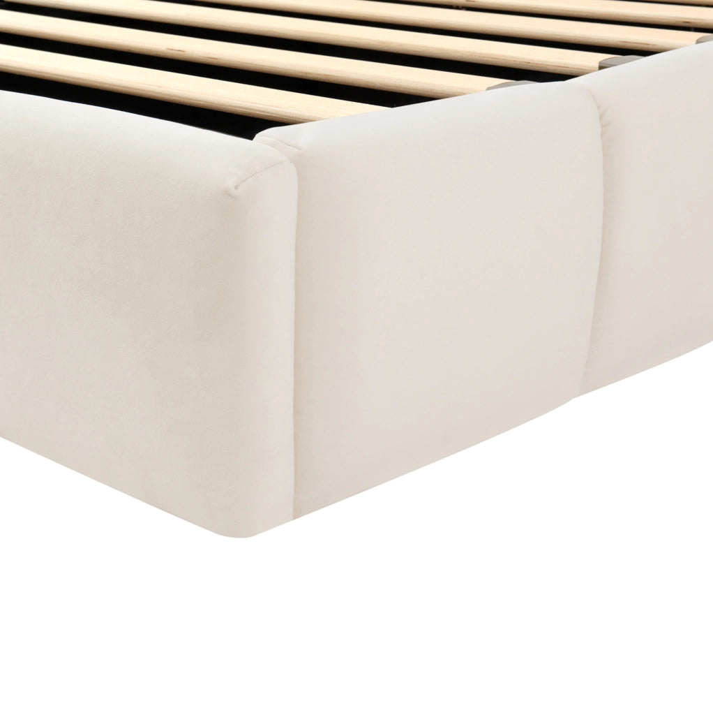 Letto singolo per bambini 90x200 cm con contenitore idraulico; USB C; velluto beige