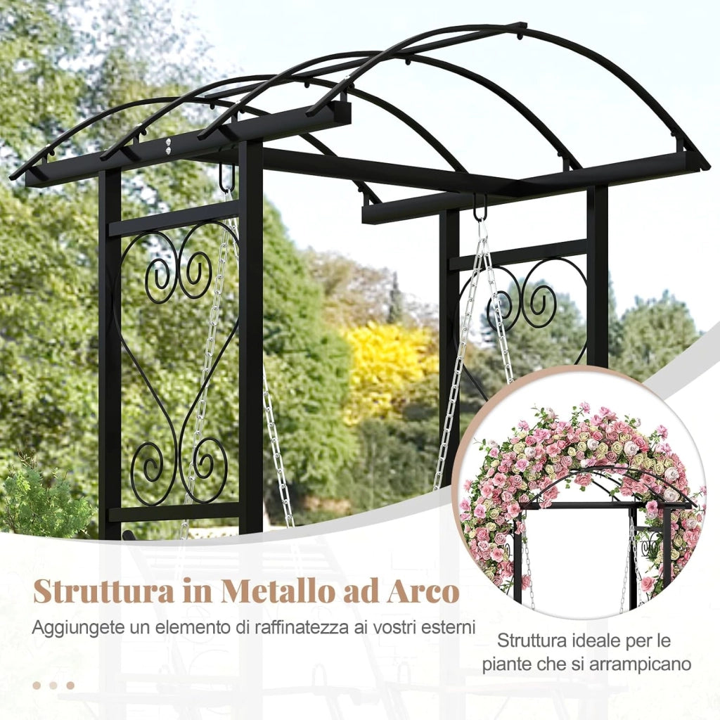 Sedia Sospesa da Esterno, Sedia a Dondolo Singola con Cuscini Removibili e Tavolini Laterali, Portata 160 kg, Altalena con Supporto e 2 Grigliati per Adulti per Giardino, Balcone e Cortile