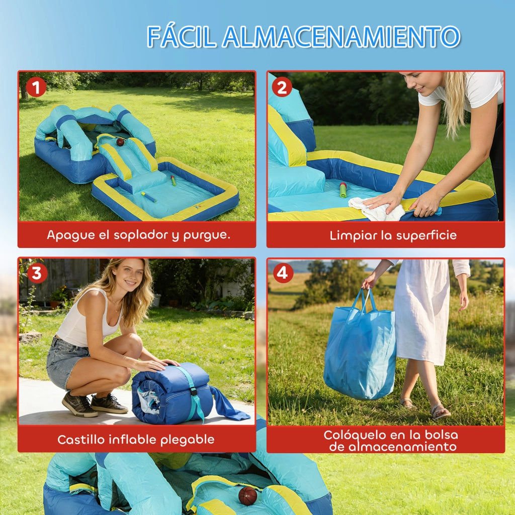 Castello Gonfiabile per Bambini ¨C Xylo ¨C con Scivolo Trampolino Piscina e Canestro Blu 3-8 Anni