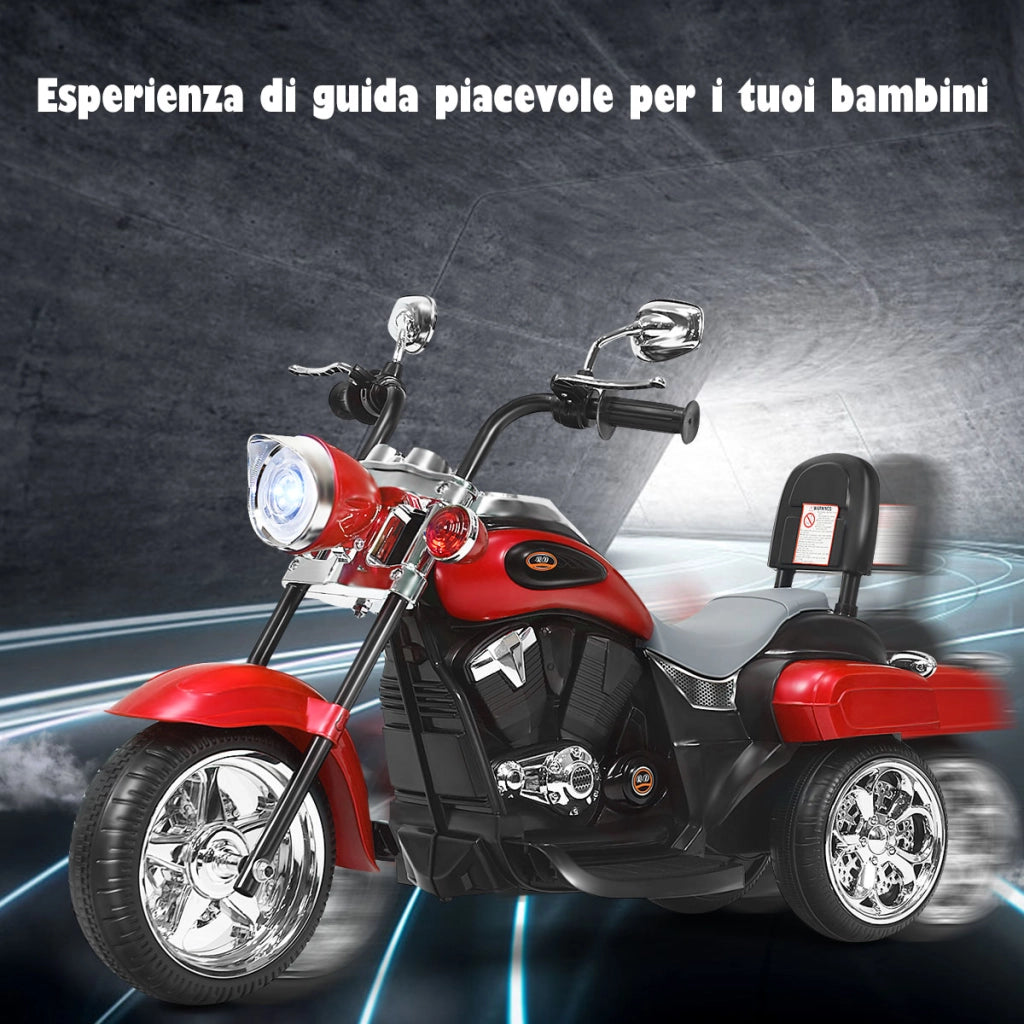 Moto in stile chopper per bambini e bambine, Moto cavalcabile alimentata a batteria Rosso