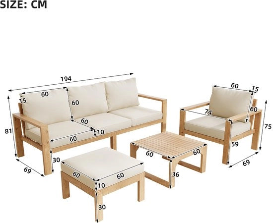 Set di mobili da giardino - Legno di acacia - Bancopiazza a 3 posti - Sedie - Tavolo da salotto - Cromo