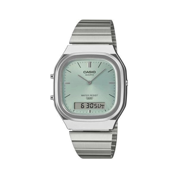 Orologio casio aq 240e 2aef edgy silver e green