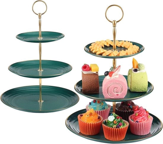Set da dessert 2 in 1 per 3 strati, contenitore per cupcakes, piatti da dessert per torte, frutta, biscotti, dolci, piatto da portata per Natale, matrimonio, compleanno