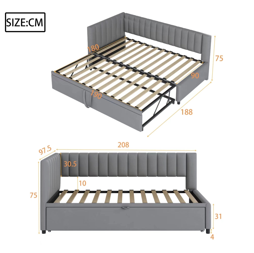 Divano letto angolare L con letto estraibile 90x200 cm in velluto grigio