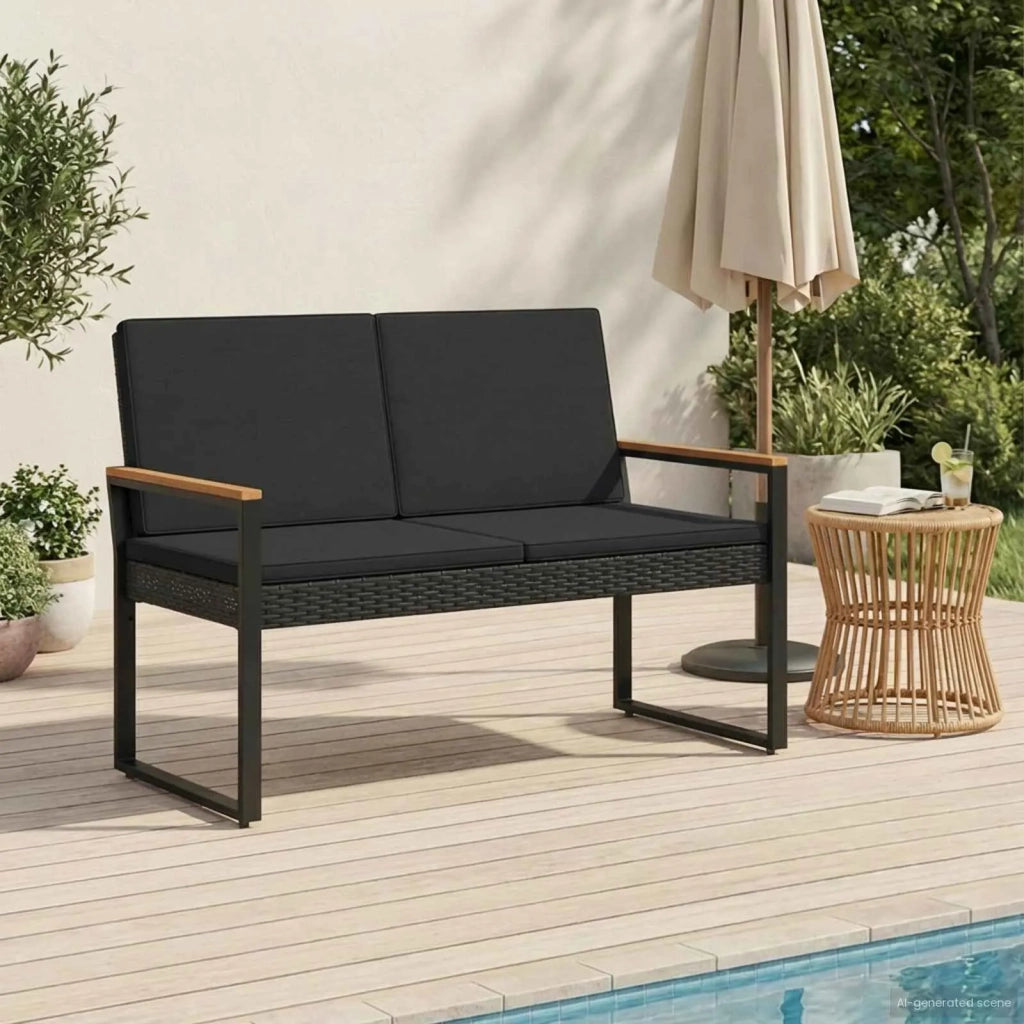 Panchina da esterno Nero 107 x 61 x 80 cm polyrattan 42025336