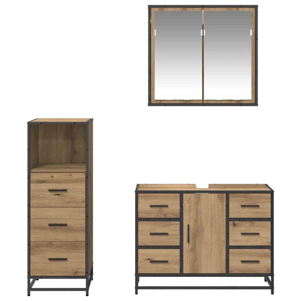 Set di mobili per il bagno con porta 3 pcs Rovere artigianale 3402537