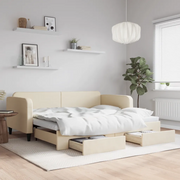 Divano Letto Estraibile con Cassetti-Sofa Letto-Daybed Crema 90x200 cm in Tessuto 709266