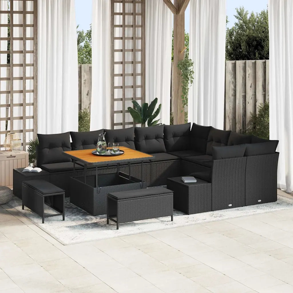 Set Divano da Giardino con cuscino 12 pcs Nero Poly Rattan 3364764
