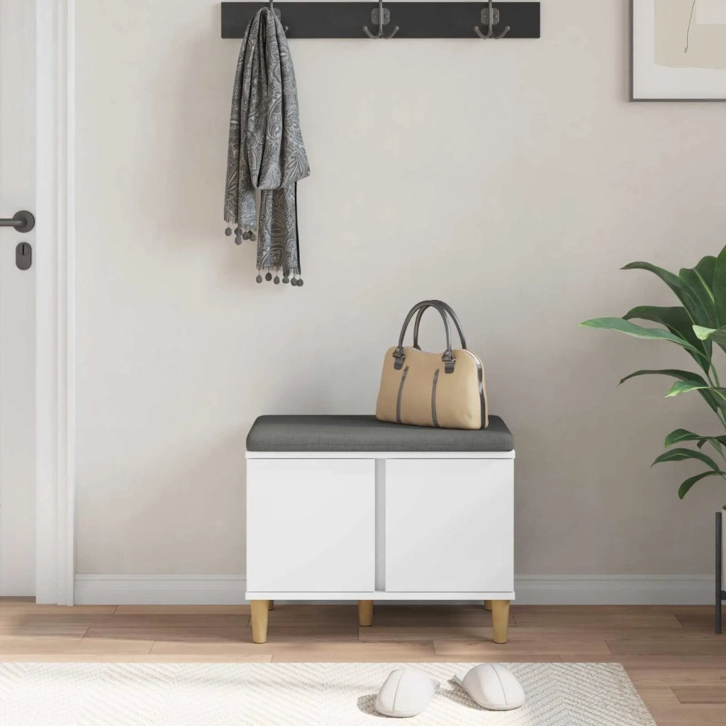Panca per ingresso con cuscino con porta Bianco 60 x 38 x 46 cm