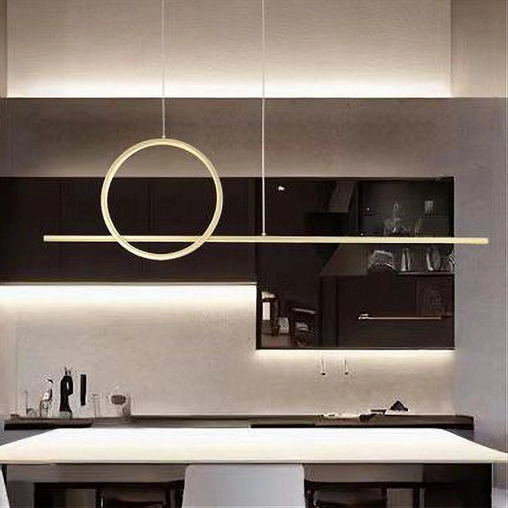 Trade Shop - Lampadario A Sospensione Led 48w Design Cerchio Linea Oro Ip20 Cucina Luce 4000k 33573 -