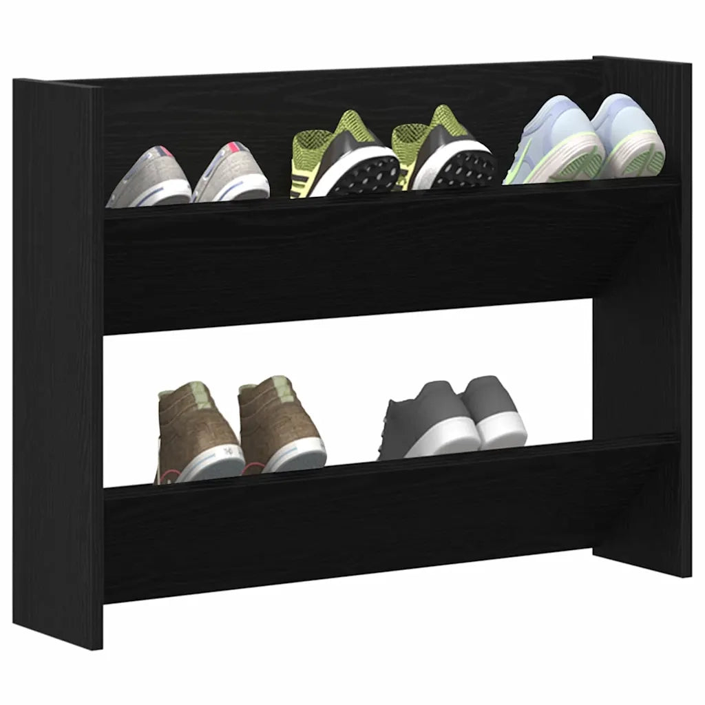 Mobile per scarpe-Scarpiera Rovere Nero 85 x 18 x 90 cm Legno multistrato