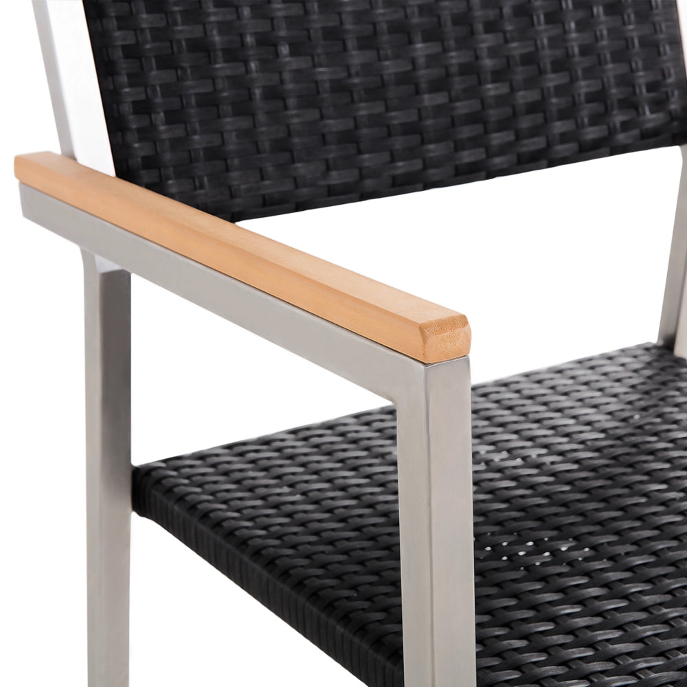 Set da giardino con 6 posti in acciaio inox con tavolo piano con effetto granito e sedie in rattan nero set esterno moderno