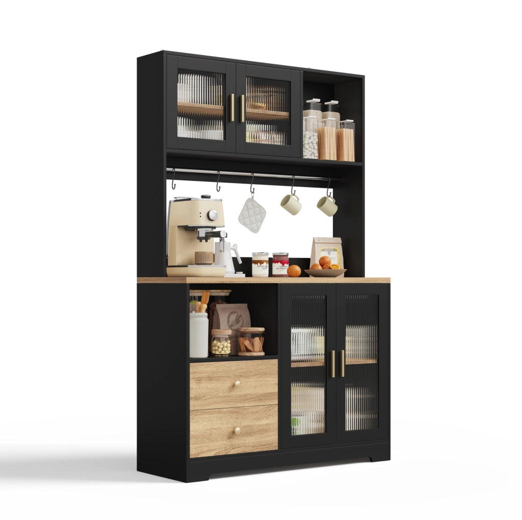 Credenza alta da cucina LED con prese USB; 110x40x178 cm; MDF; nera