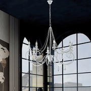 Lampadario Classico 8 Luci Ferro Bianco Shabby E Cristalli Serie Elegant