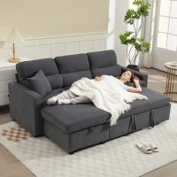 Divano letto regolabile ad angolo, con contenitore e cuscini, Grigio