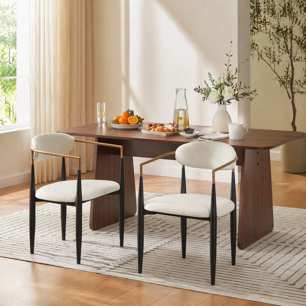 SEDIA Set da 2 pezzi in tessuto beige con struttura in metallo nero e oro