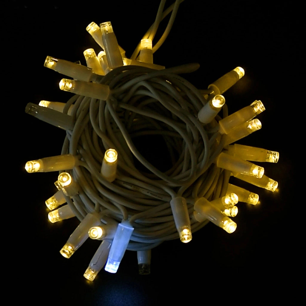 CATENA LUMINOSA PROFESSIONALE 50 MAXI LED CAVO BIANCO 5MT PROLUNGABILE FINO 200MT - LUCE CALDA FISSA E FLASH BIANCO PER ESTERNI E INTERNI