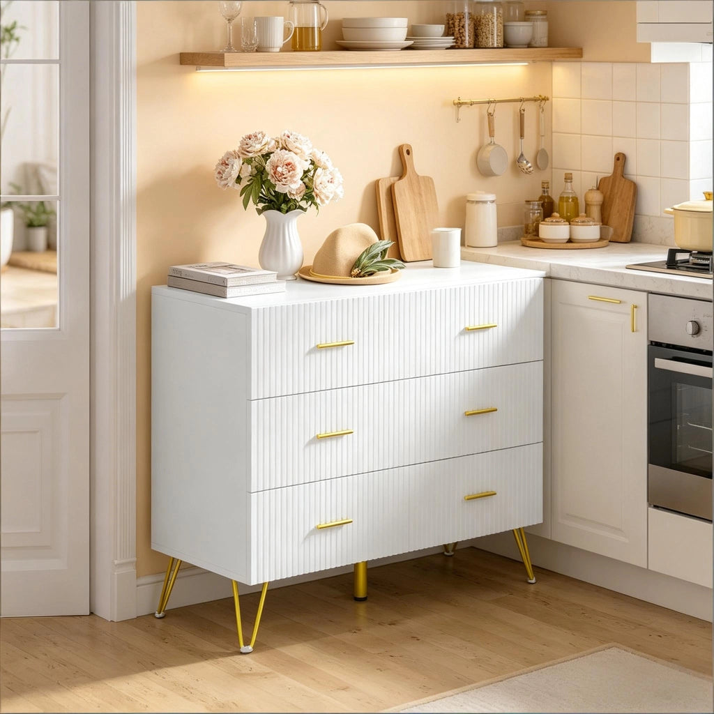 CASSETTIERA 6 cassetti 100x40x75 cm Bianco Oro