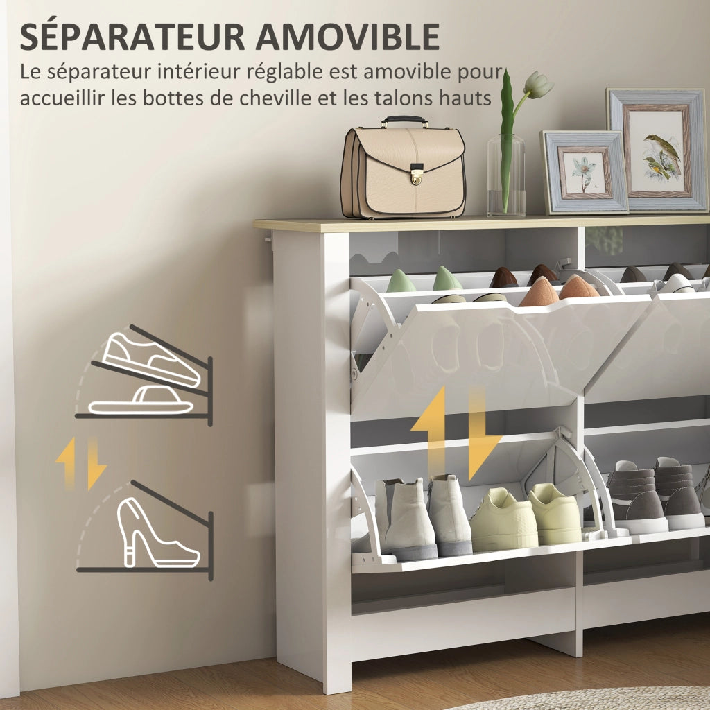Scarpiera con cassetti e ripiani ¨C zephmum ¨C 105x26x80 bianco e rovere