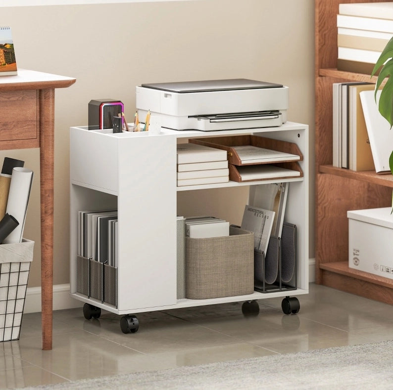Supporto per stampante 70x34x60 cm in truciolato bianco con ruote