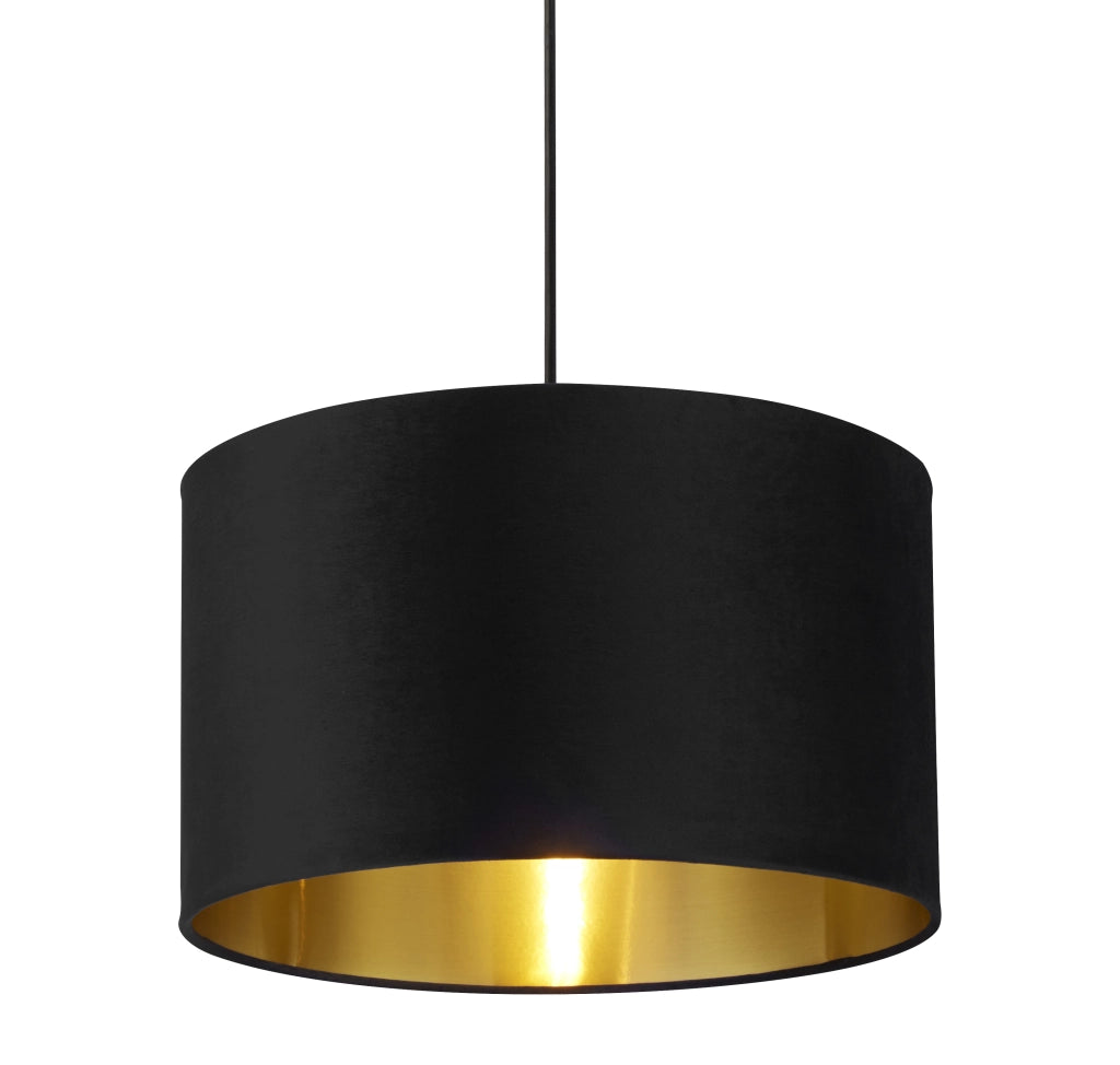 Paralume Contemporaneo Velluto Acciaio Nero Tessuto Oro 1 Luce B22/E14/E27