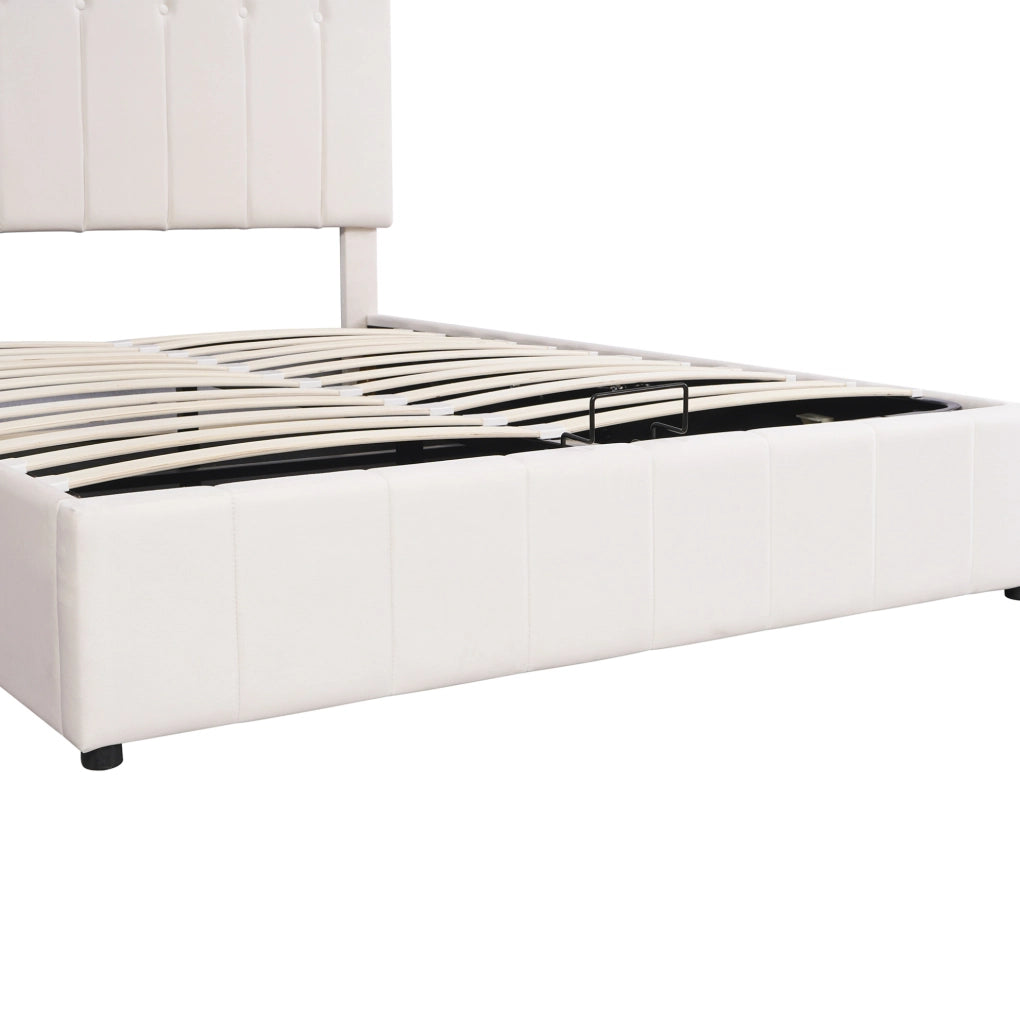 Letto imbottito 140x200 cm; contenitore idraulico; velluto; bianco crema (Senza materasso)