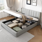 Letto imbottito 180x200 cm con LED, USB ricaricabile e vano contenitore