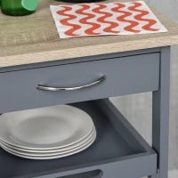 Carrello da Cucina con Cassetto, 2 Vassoi Estraibili e Ripiano Fisso, in Legno di Pino e MDF, 37x37x76 cm