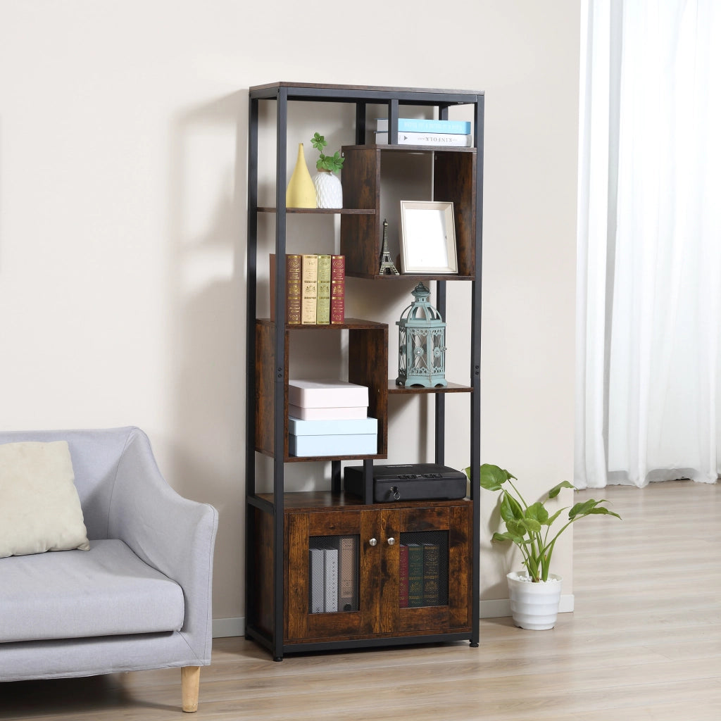 Libreria Scaffale in Stile Industriale con Armadietto ¨C Zephmum ¨C Marrone, 70x30x180cm