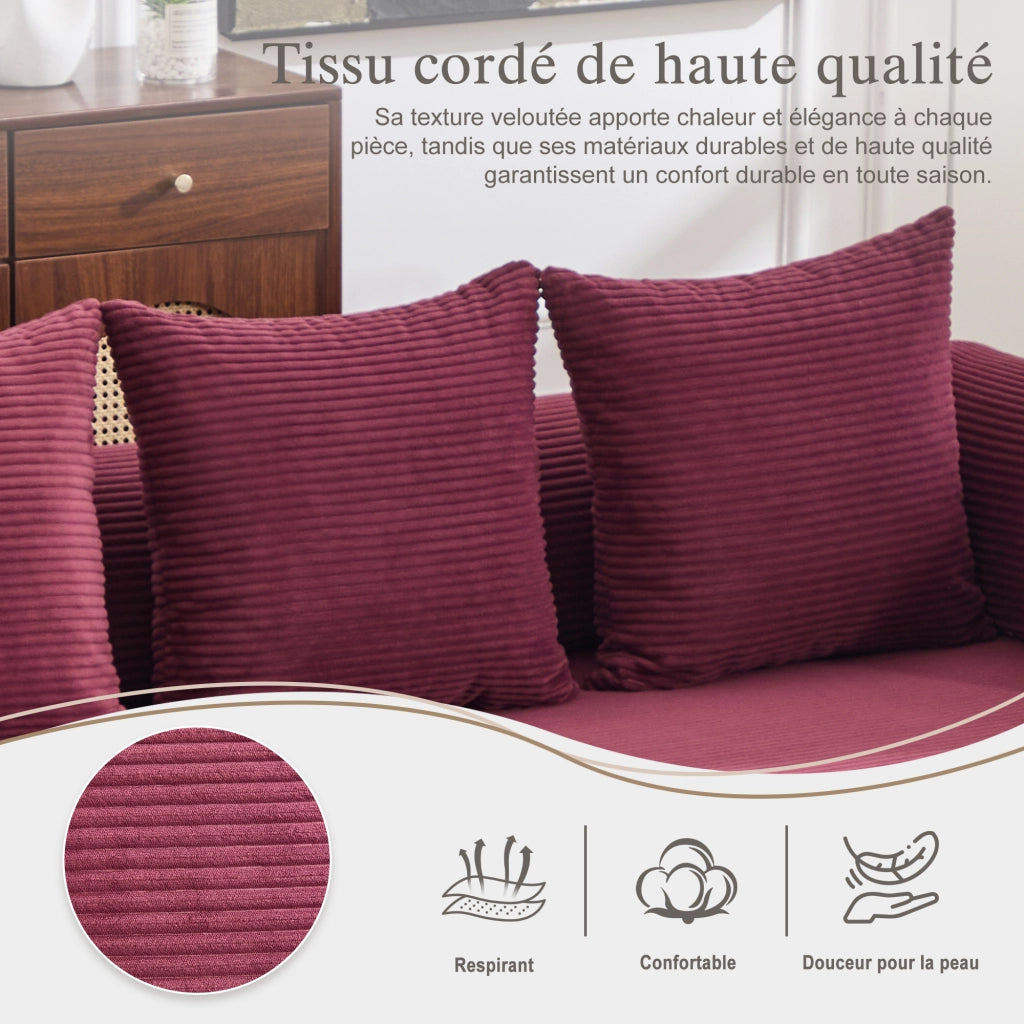 Divano modulare 3 posti - con tasca laterale e cuscini - in corduroy bordeaux