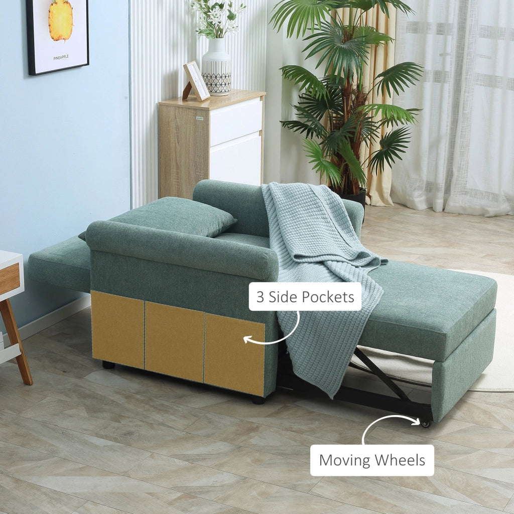 Poltrona Letto Singolo Schienale Regolabile 96x84,5x87,5 cm in Tessuto effetto Lino Verde