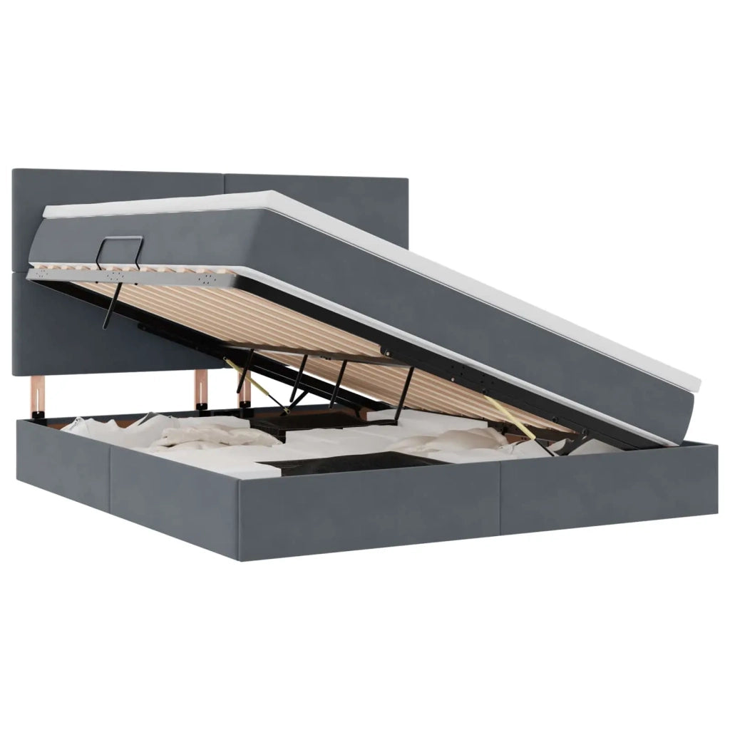 Letto con contenitore LED e materasso Grigio Scuro 160 x 200 cm