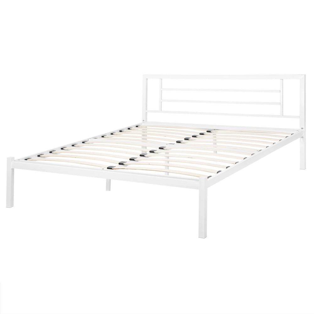 Letto in metallo bianco 160 x 200 cm doghe in legno massello industriale minimalista