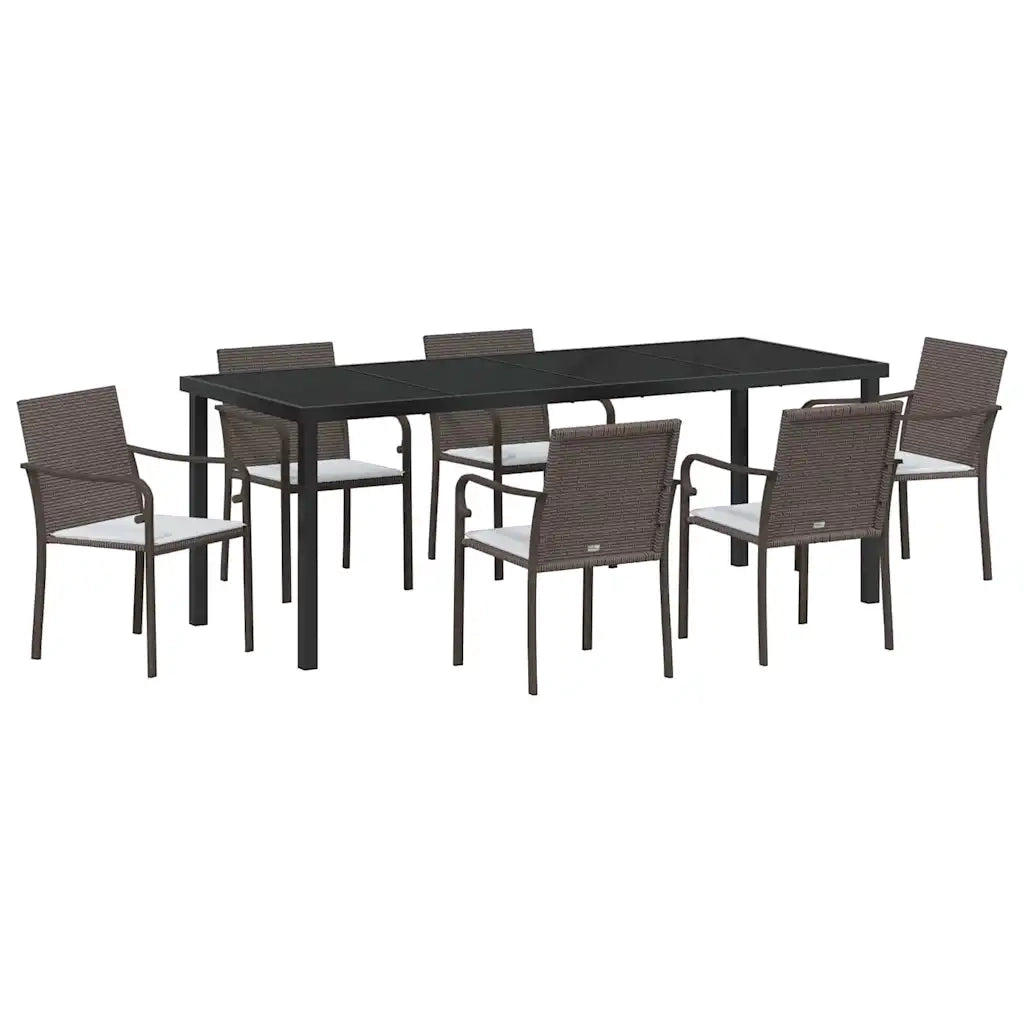 Set da Pranzo per Giardino 7 pcs Marrone e Nero Rattan in PE 3379049