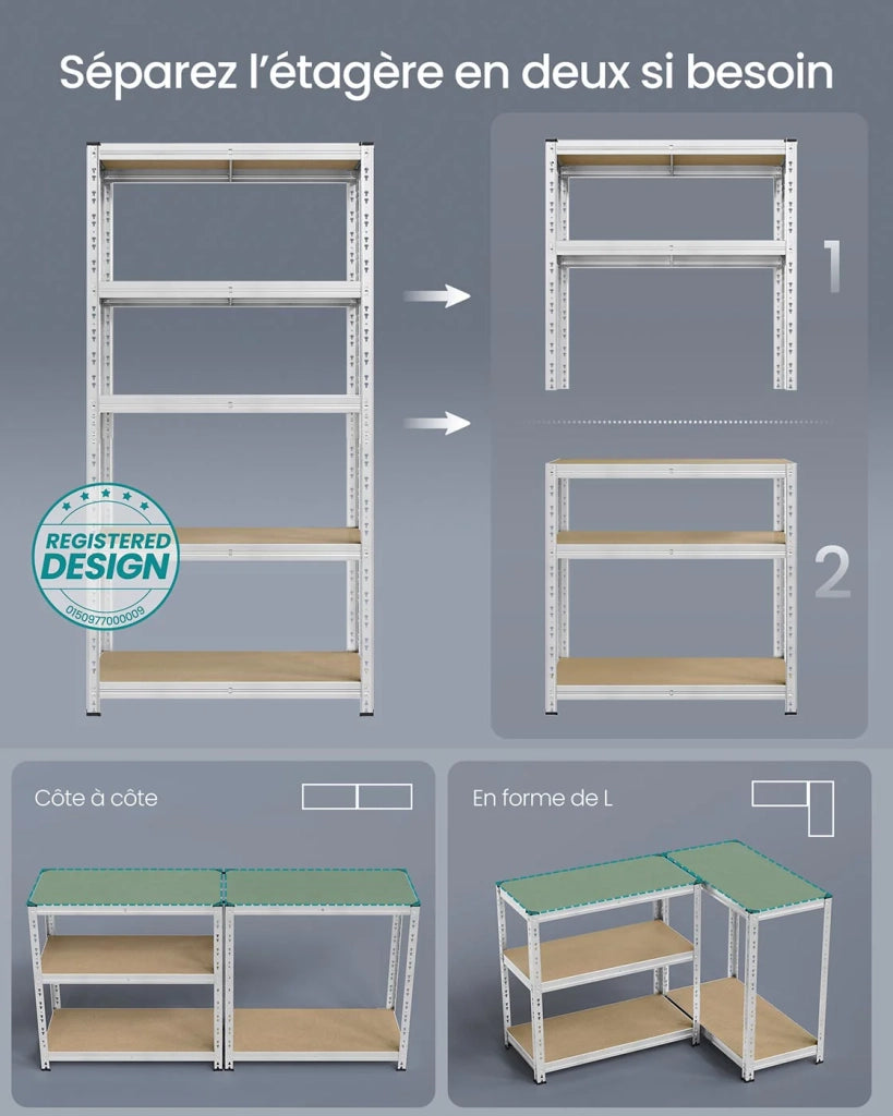 Scaffale portaoggetti per carichi pesanti scaffale da garage 50 x 100 x 200 cm capacità di carico fino a 875 kg montaggio facile ripiani regolabili grigio 12_0005713