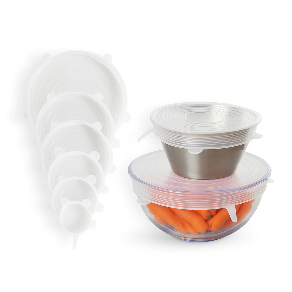 Coperchi in Silicone Elastici da Cucina 6 pezzi Lavabili per Ciotole e Pentole